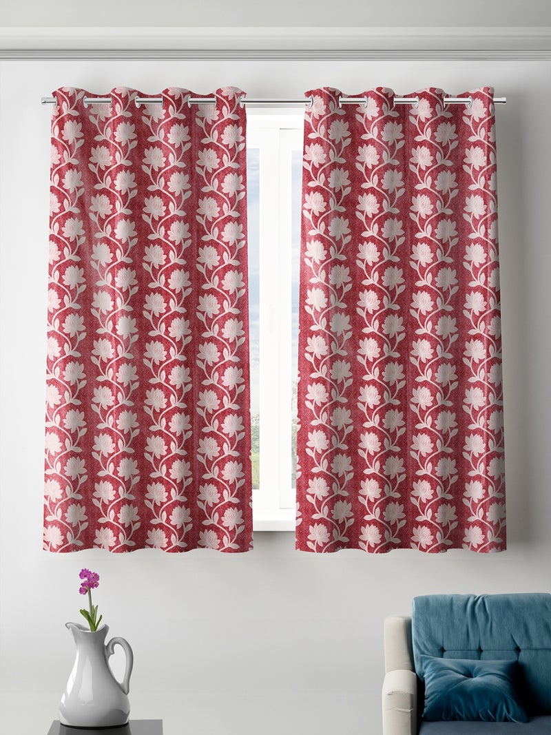 Pink Floral Printed Window Curtain Set of 2